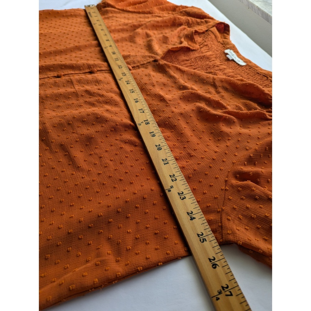 Rose + Olive Blouse Womens 2X Burnt Orange Swiss Dot Smocked Button Front Boho - Picture 7 of 9
